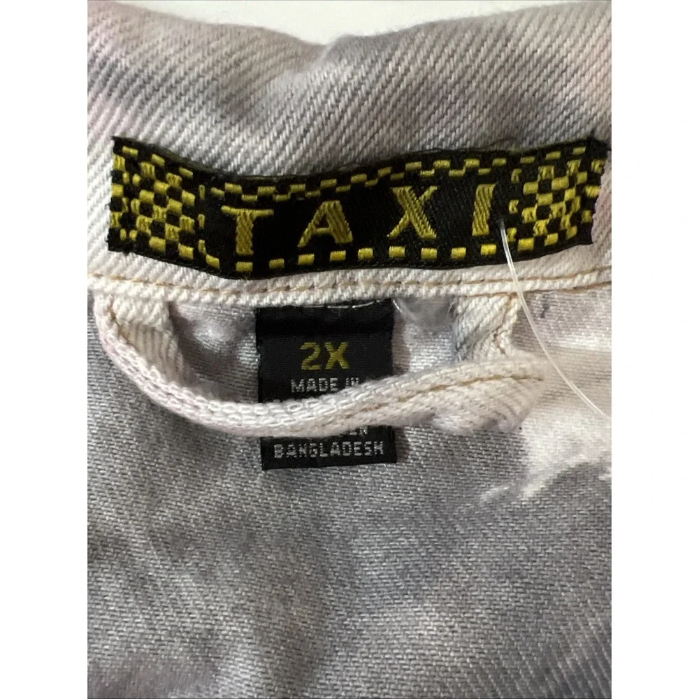TAXI Cropped Jacket Pink Women's‎ 2X Tie Dye Retro Denim Distressed Tassle Art